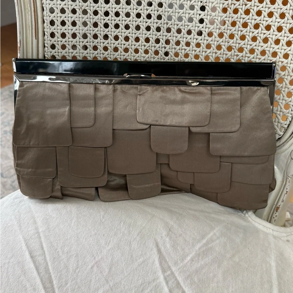 Elegant Brown Clutch with Silver Trim